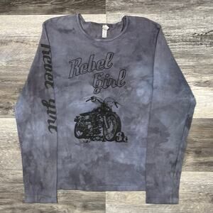 y2k‎ 2000s Bella Rebel Girl Motorcycle Gray Purple Womens XL Long Sleeve T-Shirt